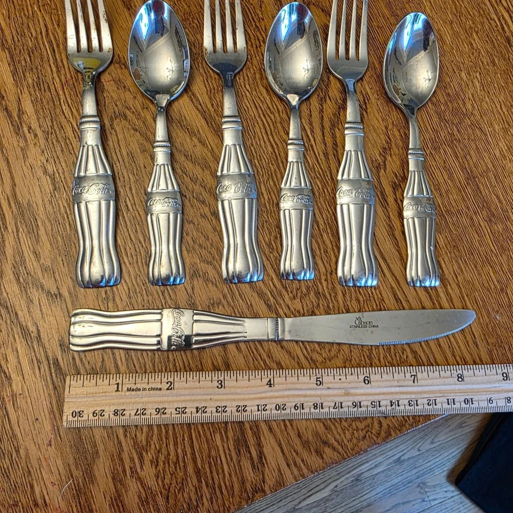 Gibson Coca-Cola Stainless Steel‎ Flatware Set 8pc Bottle Handle Vintage Style